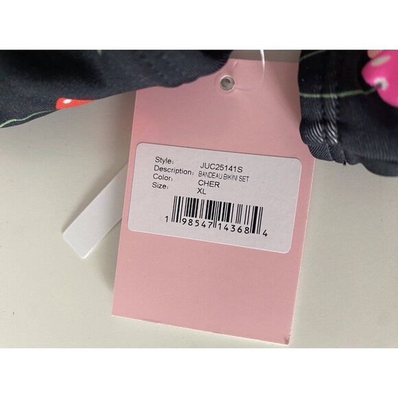 Juicy Couture Bandeau Cherries Cherry Bikini Set Women’s Sz XL Ruched Bottom NEW - Picture 3 of 11